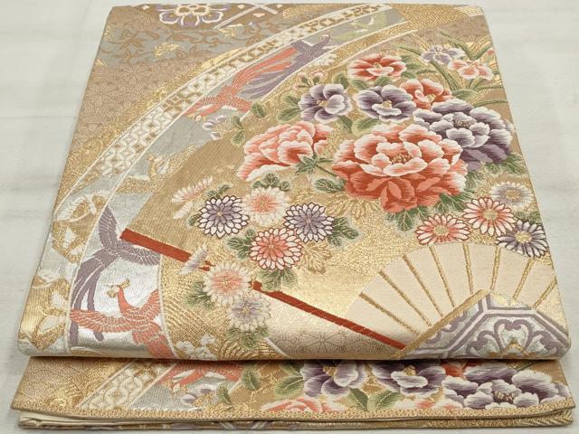 平和屋着物◎六通柄袋帯　唐織　扇面鳳凰花文　金銀糸　正絹　逸品　DAAU1100qa