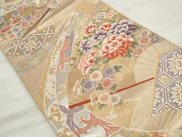 平和屋着物◎六通柄袋帯　唐織　扇面鳳凰花文　金銀糸　正絹　逸品　DAAU1100qa