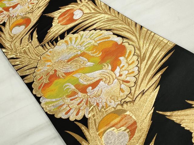 平和屋着物◎六通柄袋帯 鳳凰 黒地 金銀糸 正絹 逸品 DAAU1110qa