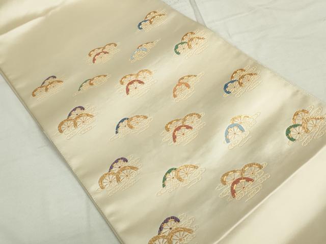 平和屋着物◎太鼓柄袋帯 唐織 あけぼの繭 源氏車文 金糸 正絹 逸品 DAAU1248qa