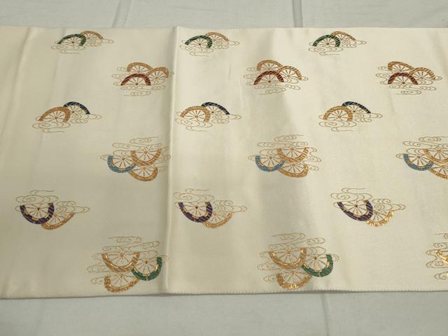平和屋着物◎太鼓柄袋帯 唐織 あけぼの繭 源氏車文 金糸 正絹 逸品 DAAU1248qa