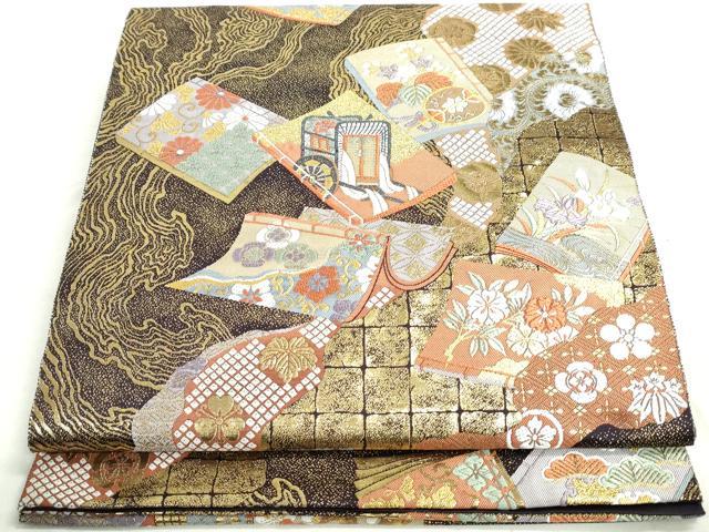平和屋着物◎六通柄袋帯 道長謡本散 金糸 正絹 逸品 DAAU1304qa