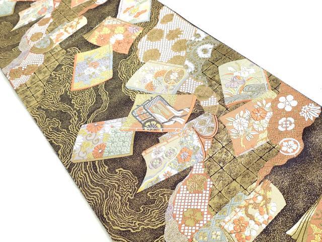 平和屋着物◎六通柄袋帯 道長謡本散 金糸 正絹 逸品 DAAU1304qa