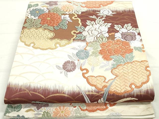 平和屋着物◎六通柄袋帯 唐織 雪輪草花文 金糸 正絹 逸品 DAAU1306qa