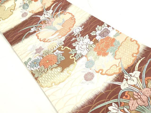 平和屋着物◎六通柄袋帯 唐織 雪輪草花文 金糸 正絹 逸品 DAAU1306qa