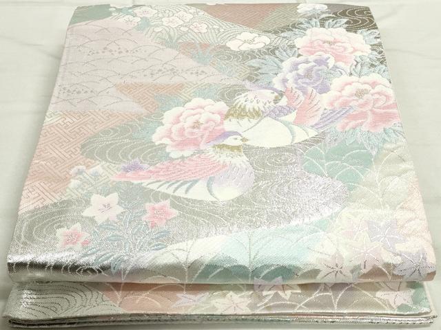 平和屋着物◎六通柄袋帯 本佐賀錦 流水鴛鴦花文 金銀糸 正絹 逸品 DAAU1320qa