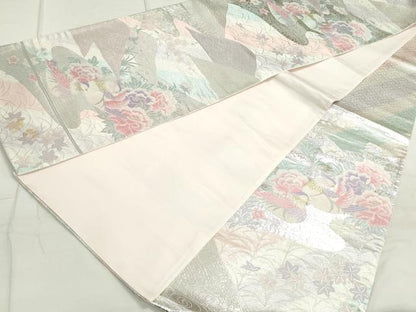 平和屋着物◎六通柄袋帯 本佐賀錦 流水鴛鴦花文 金銀糸 正絹 逸品 DAAU1320qa