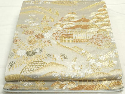 平和屋着物◎六通柄袋帯 千代 風景秋草文 金糸 正絹 逸品 DAAU1323qa