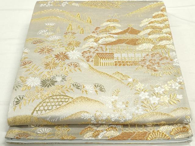 平和屋着物◎六通柄袋帯 千代 風景秋草文 金糸 正絹 逸品 DAAU1323qa