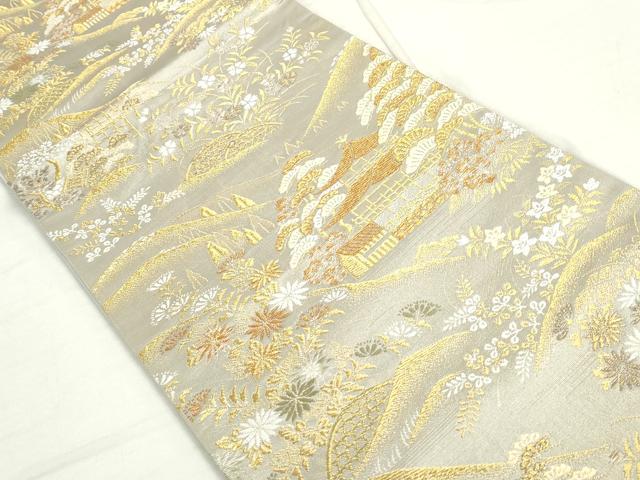 平和屋着物◎六通柄袋帯 千代 風景秋草文 金糸 正絹 逸品 DAAU1323qa