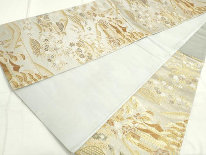 平和屋着物◎六通柄袋帯 千代 風景秋草文 金糸 正絹 逸品 DAAU1323qa