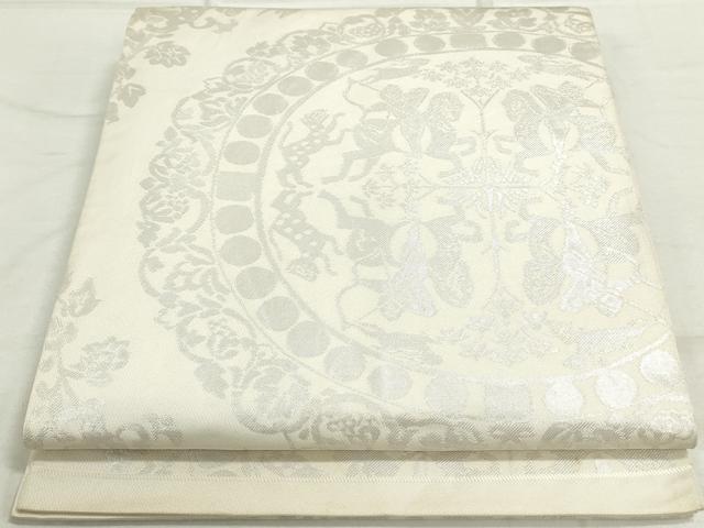 平和屋着物◎六通柄 本袋帯 狩猟更紗花文 銀糸 正絹 逸品 DAAU1326qa