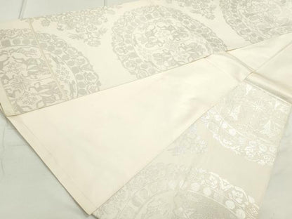 平和屋着物◎六通柄 本袋帯 狩猟更紗花文 銀糸 正絹 逸品 DAAU1326qa