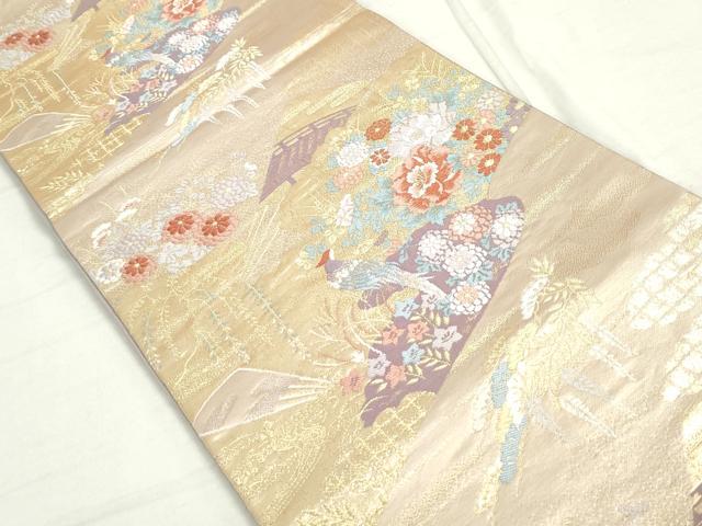 平和屋着物◎六通柄袋帯 唐織 鳳凰秋草文 金糸 正絹 逸品 DAAU1329qa