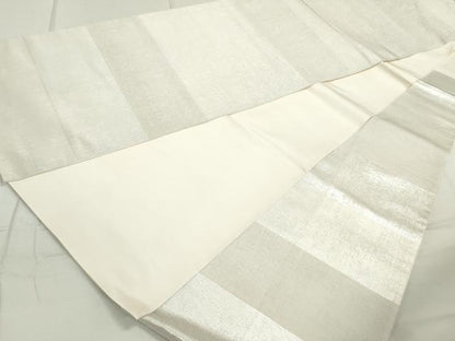 平和屋着物◎六通柄袋帯 横段文 銀糸 正絹 逸品 DAAU1343qa