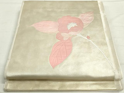 平和屋着物◎太鼓柄袋帯　枝椿　銀糸　正絹　逸品　DAAU1345qa