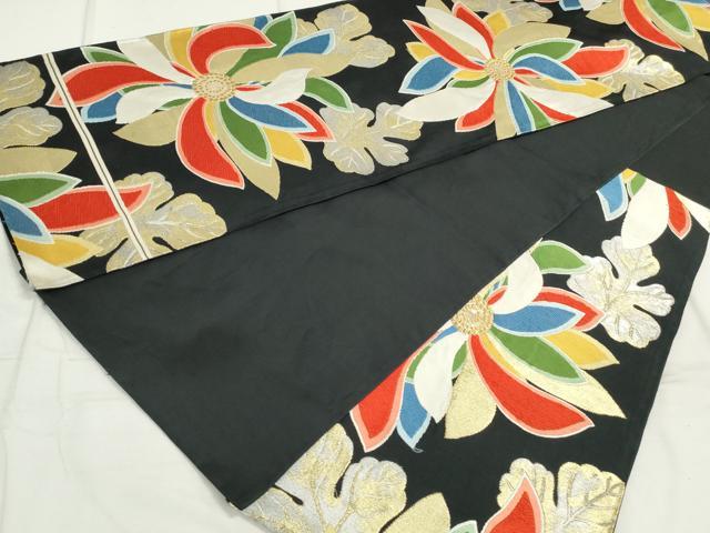 平和屋着物◎六通柄袋帯 唐織 舞花文 黒地 金糸 正絹 逸品 DAAU1346qa