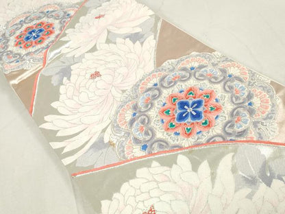 平和屋着物◎六通柄袋帯 唐織 正倉院花文 乱菊 銀糸 正絹 逸品 DAAU1358qa