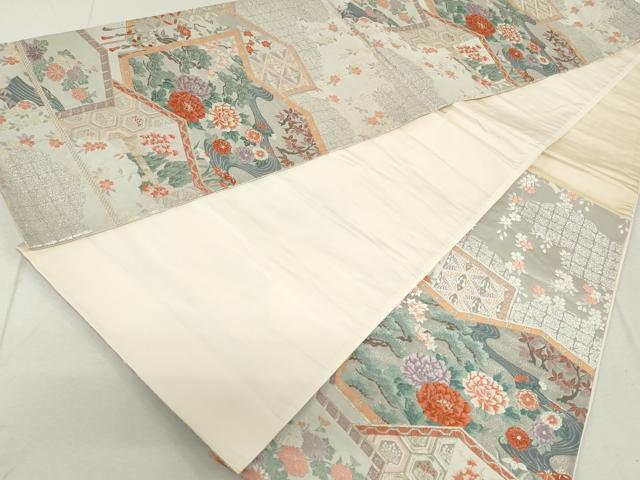 平和屋着物◎六通柄袋帯 唐織 流水花松文 屏風 銀糸 正絹 逸品 DAAU1366qa