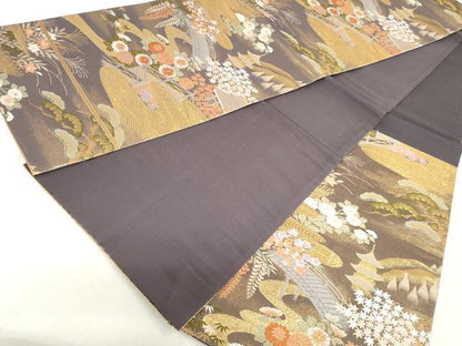 平和屋着物◎六通柄袋帯 唐織 風景流水花文 松竹梅 金糸 正絹 逸品 DAAU1369qa