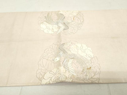 平和屋着物◎中国三大刺繍　相良刺繍　総刺繍　太鼓柄袋帯　花鳥文　銀糸　正絹　逸品　DAAU1371qa