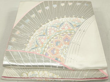 平和屋着物◎六通柄袋帯 孔雀羽花文 金銀糸 正絹 逸品 DAAU1384qa