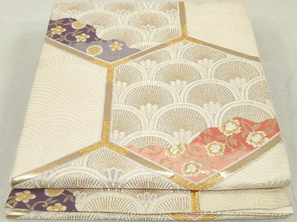 平和屋着物◎六通柄袋帯 亀甲花文 青海波 金銀糸 正絹 逸品 DAAU1388qa