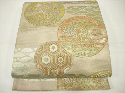 平和屋着物◎六通柄袋帯　吉祥花丸文　金糸　引箔　正絹　逸品　DAAU1579xg