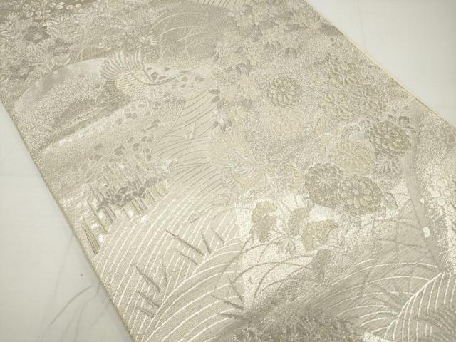 平和屋着物◎六通柄袋帯 飛鶴流水花文 プラチナ箔 正絹 逸品 DAAU1584xg