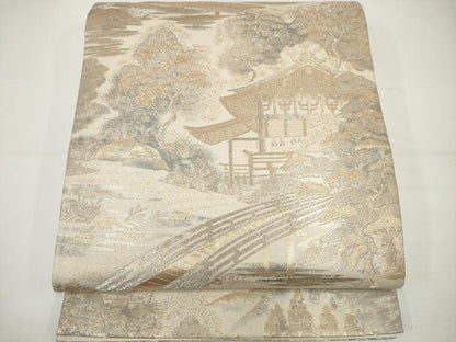 平和屋着物◎六通柄袋帯　京洛錦　風景文　金銀糸　二重引箔　正絹　逸品　DAAU1585xg