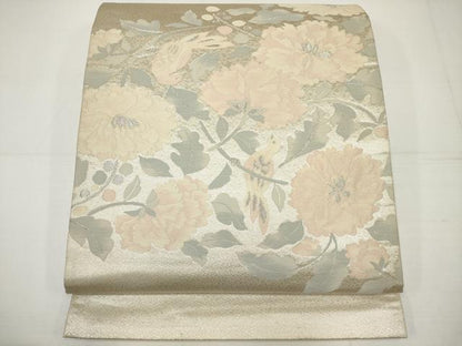 平和屋着物◎太鼓柄袋帯　唐織　花鳥文　銀糸　正絹　逸品　DAAU1587xg