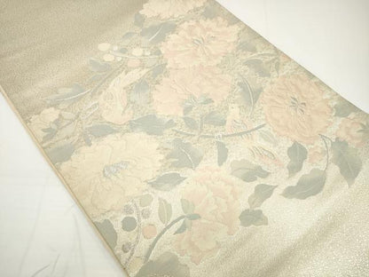 平和屋着物◎太鼓柄袋帯　唐織　花鳥文　銀糸　正絹　逸品　DAAU1587xg