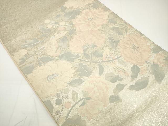 平和屋着物◎太鼓柄袋帯　唐織　花鳥文　銀糸　正絹　逸品　DAAU1587xg