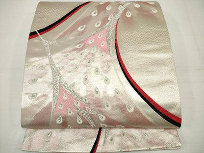 平和屋着物◎六通柄袋帯 唐織 孔雀文 銀糸 正絹 逸品 DAAU1590xg