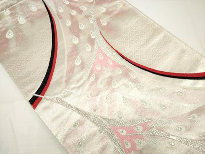 平和屋着物◎六通柄袋帯 唐織 孔雀文 銀糸 正絹 逸品 DAAU1590xg