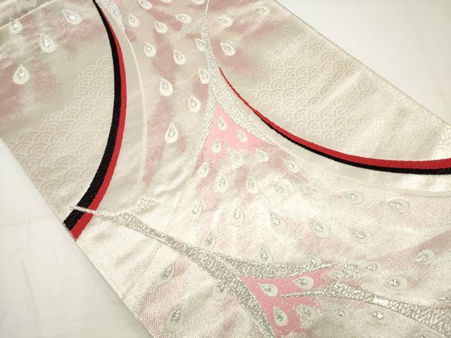 平和屋着物◎六通柄袋帯 唐織 孔雀文 銀糸 正絹 逸品 DAAU1590xg