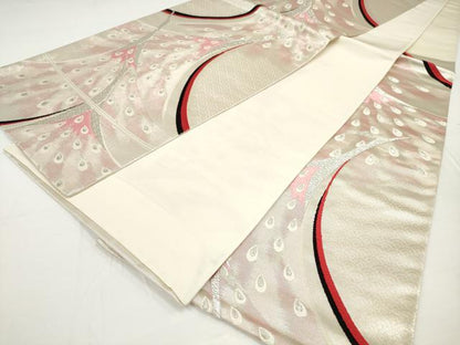 平和屋着物◎六通柄袋帯 唐織 孔雀文 銀糸 正絹 逸品 DAAU1590xg