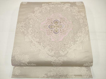 平和屋着物◎六通柄袋帯　唐織　正倉院花文　銀糸　正絹　逸品　DAAU1601xg