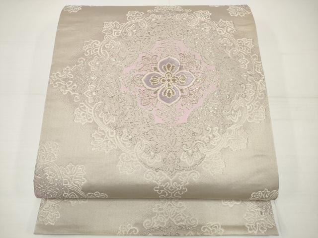平和屋着物◎六通柄袋帯　唐織　正倉院花文　銀糸　正絹　逸品　DAAU1601xg