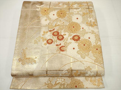平和屋着物◎佐賀錦 六通柄袋帯 花蝶文 金銀糸 正絹 逸品 DAAU1610xg
