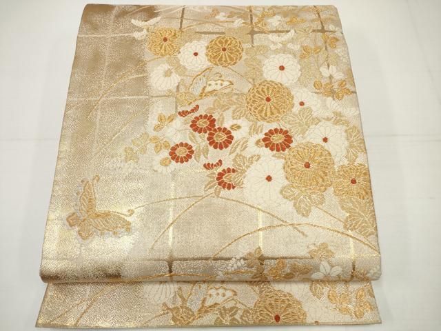 平和屋着物◎佐賀錦 六通柄袋帯 花蝶文 金銀糸 正絹 逸品 DAAU1610xg