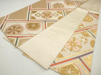平和屋着物◎六通柄袋帯 唐織 桧垣瑞花文 金糸 引箔 正絹 逸品 DAAU1615xg