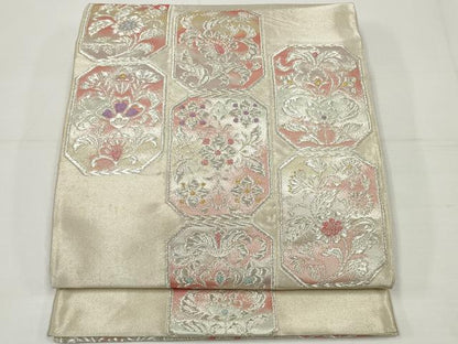 平和屋着物◎六通柄袋帯 更紗花文 金銀糸 正絹 逸品 DAAU1624xg