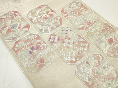 平和屋着物◎六通柄袋帯 更紗花文 金銀糸 正絹 逸品 DAAU1624xg