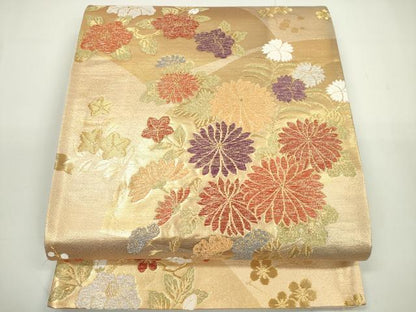平和屋着物◎六通柄袋帯 唐織 地紙吉祥花文 金銀糸 正絹 逸品 DAAU1631xg