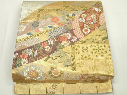 平和屋着物◎六通柄袋帯 唐織 几帳花松文 金糸 引箔 正絹 逸品 DAAU1635xg
