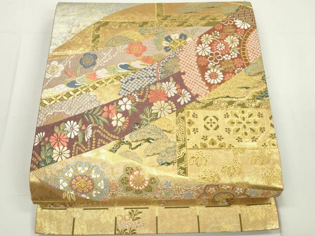 平和屋着物◎六通柄袋帯 唐織 几帳花松文 金糸 引箔 正絹 逸品 DAAU1635xg
