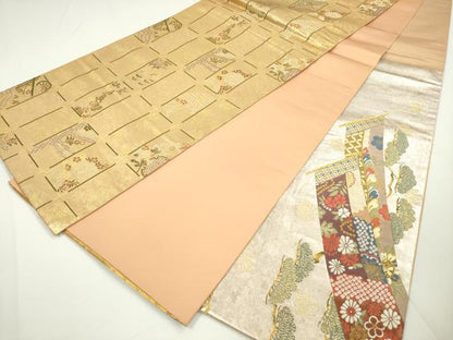 平和屋着物◎六通柄袋帯 唐織 几帳花松文 金糸 引箔 正絹 逸品 DAAU1635xg