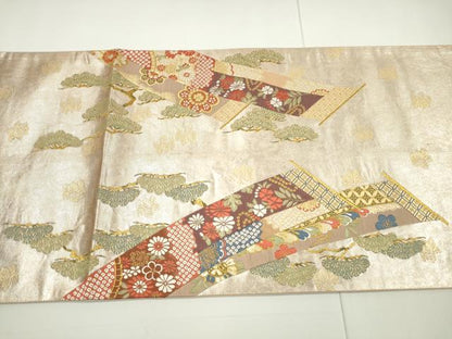平和屋着物◎六通柄袋帯 唐織 几帳花松文 金糸 引箔 正絹 逸品 DAAU1635xg