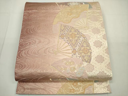 平和屋着物◎六通柄袋帯　扇面草花文　金銀糸　正絹　逸品　DAAU1636xg